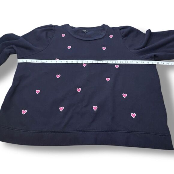 Talbots Plus Navy Blue Embroidered Crewneck Sweatshirt Pink Hearts Women’s Sz 3X - Picture 3 of 10